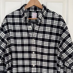 Brooks Brothers Flannel Black and White Plaid Button-Down Shirt